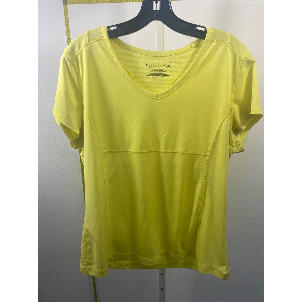 Tek Gear Womens XL Neon Yellow V-Neck Short Sleeve Activewear Mesh Running Shirt